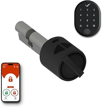 Desi Utopic R Motorlu Silindir Ak ll  Kilit, Telefondan Kontrol ve  arj Edilebilir Pilli Ak ll  Kap  Kilidi - Kolay Montaj, Deliksiz Montaj Siyah Utopic R + Parmak  zi/ ifre
