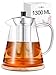 Teiera in Vetro Borosilicato con Filtro - Grande 1,3 l - Per Cucine a Gas e Elettriche - Con Sottobicchiere - Per Tè, Infusi