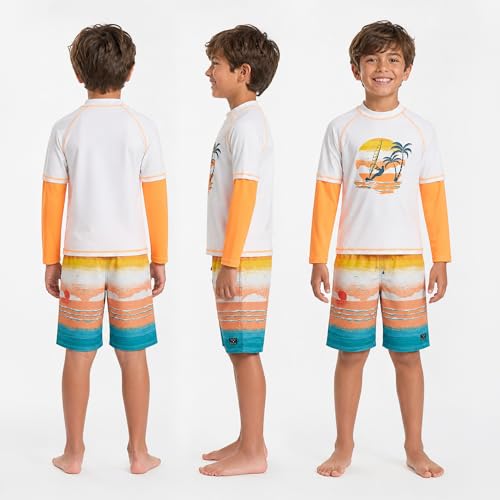 Image of Big Chill Boys Rash Guard Set - 2 Piece UPF 50+ Boys Swim Trunks & Long Sleeve Boy Swim Shirt Youth Bathing Suit Swimwear Set