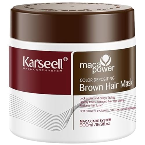 Karseell MACA CARE SYSTEM Mascarilla Capilar Pigmentante Marrón Acondicionadora Realza el Tono Castaño Nutritiva Hidratante Reparadora Antifrizz Brillo Cabello Seco Dañado Teñido Profesional 500ml