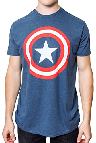 Marvel Captain America Avengers Shield Classic Logo T-Shirt(SM, Indigo Heather)