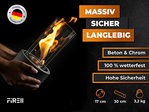 Produktbild von Flammtal Bioethanol Tischkamin Aus Beton – Verstellbare Flamme, 2h Brenndauer, Für Terrasse & Garten