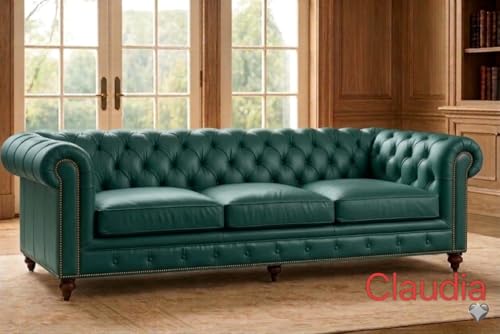 Image of Modern Classic Design Leatherette Luxury Chester Sofa Set with Button Tufted, Sofa for Living Room Home, Office, Hotel, Retaurant, Banket Hall and Lobby (Tel Green, 3+1=4 Seater Sofa)