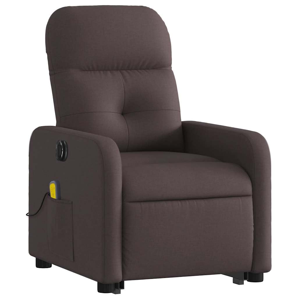 Sillón elevador eléctrico con masaje de 6 puntos y reclinación automática, tejido marrón oscuro, función elevación y vibración, cómodo para personas mayores, mando a distancia