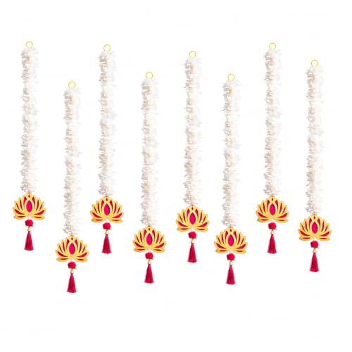 Image of JH Gallery Golden Floral Lotus for Ganpati Decoration Items for Home - Handmade Ganesh Chaturthi Backdrop Decoration, Mandir & Balcony Hanging (24 Inch, Pack of 8)