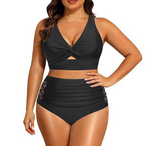 Tankini grande taille gainant taille haute avec nœud élégant