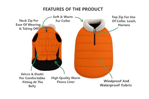 Image of The Pets Company Dog Winter Coat Jacket, Clothes, Windproof, Waterproof, Light Weight, Washable, Ultra Warm Thick Fleece Lined Dog Vest for Cold Weather Protection, (Orange, X - Small - 12 Inch)