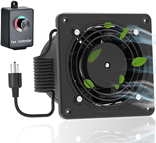 6 Inch Exhaust Fan with Stepless Governor for Powerful, Quiet, Efficient Operation. Ideal Through Wall or Ceiling for Bathroom, Kitchen, Garage Ventilation, Attic, Industry, Farm. Easy DIY Install