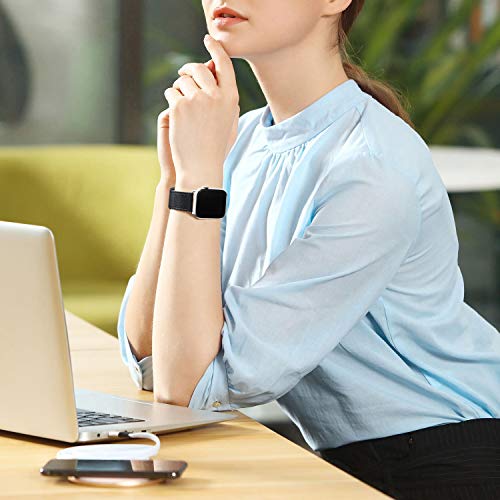 Power Primacy Bands Compatible With Apple Watch Band 38Mm 40Mm 41Mm 42Mm 44Mm 45Mm 49Mm, Top Grain Leather Strap Compatible For Men Women Iwatch Series 8 7 6 5 4, Se (Black/Silver) #TOP6