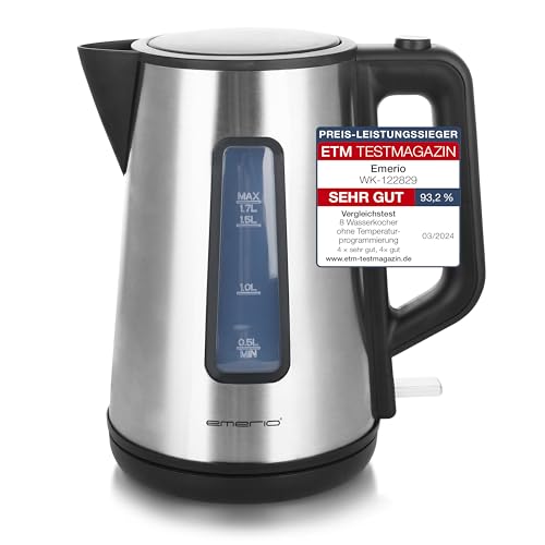 Emerio Wasserkocher doppelwandiges Cool-Wall Gehäuse 1.7L BPA 2200 Watt Auto Off Überhitzungsschutz mit hochwertigem Edelstahl abgedecktes Heizelement Deckelöffnung auf Knopfdruck Edelstahl Emerio Wasserkocher doppelwandiges Cool-Wall Gehäuse 1.7L BPA 2200 Watt Auto Off Überhitzungsschutz mit hochwertigem Edelstahl abgedecktes Heizelement Deckelöffnung auf Knopfdruck Edelstahl