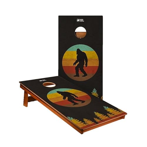 Skip's Garage Retro Sasquatch 2x4 Cornhole Boards | Includes (2) Corn Hole Boards (NO Bags) & (1) Case & (2) Hole Lights