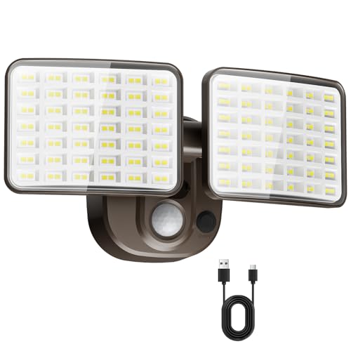 YTKIH Rechargeable Battery Operated Motion Light 2500LM & 4000LM Motion Sensor Security Light(1-3 Months Endurance) USB Charging LED Flood Light Outdoor (Brown) 1 Pack