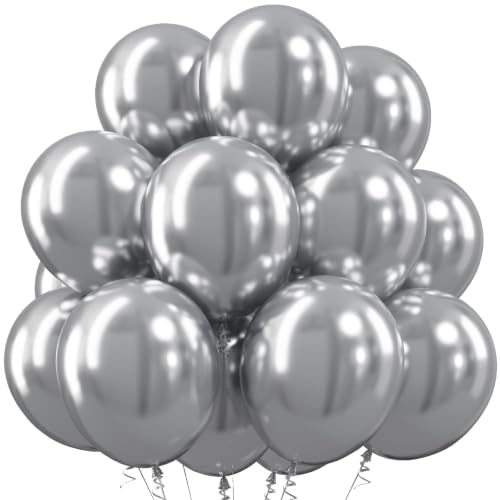 Image of Togvu Silver Balloons, 50Pack 12 Inch Metallic Chrome Silver Latex Party