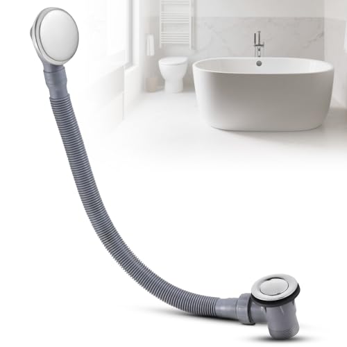 Image of Bath Waste with Overflow Kit, Modern Chrome Design Bathtub Pop Up Waste Kit