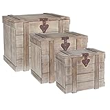 Household Essentials Antiqued Decorative Trunk, 3 Piece Set, Small, Medium and Large, Chinese Fir Panel and MDF, Smooth Backing and Metal Hinge Accent, Flat Top and Stay-Open Lid