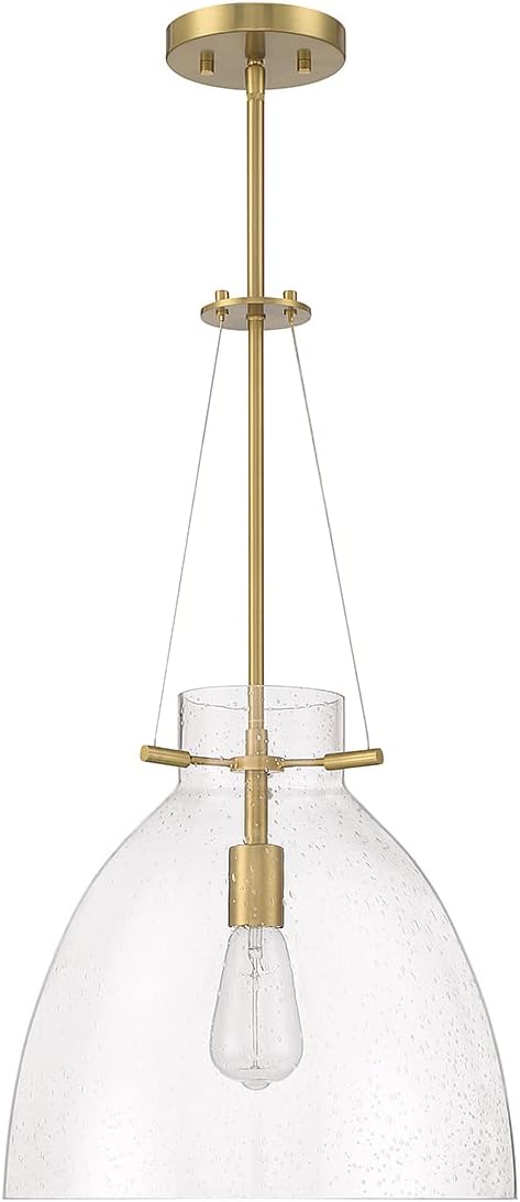 Savoy House 7-7006-1-322 Foster Modern Clear Seeded Glass Pendant, 1-Light 60 Watt, 26" H x 14" W, Warm Brass