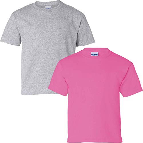 Image of Gildan Kids' Ultra Cotton Youth T-Shirt, 2-Pack XL-Sportgrey-Safetypink
