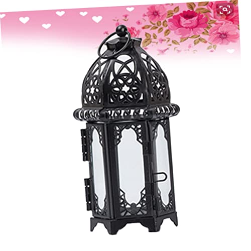 Alipis Decorative Metal Lantern Vintage Chandelier Moroccan Black Chandelier Black Trim Glass Candle Holder Black Candle Holder Mettalica Amber Teething Necklace Candle Jar Wrought Iron