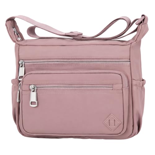 Bolsa Feminina Pequena Transversal em Nylon Crossbody Bolsa de Ombro com Alça à prova d'água, Bolsa de ombro leve Multi Bolsos Tiracolo (Rosa)