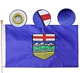 Premium Canada Alberta Flag 3x5 Ft large - Nylon Embroidered provincial shield of arms -Quadruple Stitched Fly Ends Province AB Flags Outdoor/Indoor Banner Yard Decoration