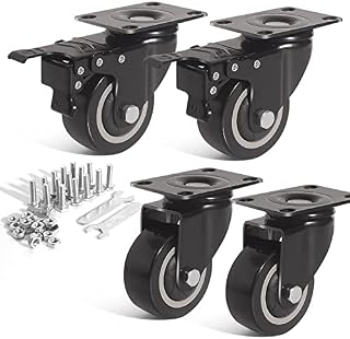 FOSLAP Heavy Duty Castor Wheels 75mm up to 350KG with Wrench and Bolt Screws - PU Rubber Swivel Wheels for Moving Furniture and Trolley (Black 2 Brakes 2 Non Brakes)
