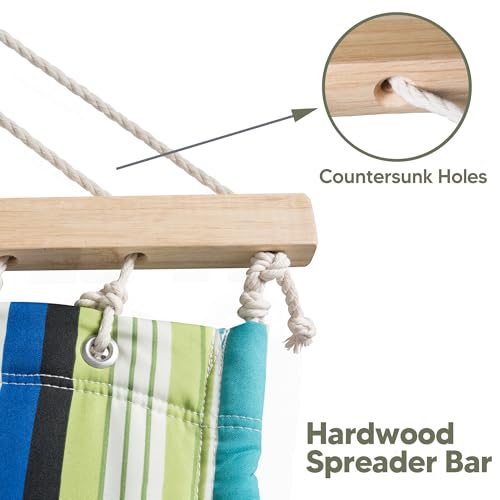 Image of SUNCREAT 2 Person Hammocks for Trees, Lightweight Hammock for Outdoor, Patio, Garden, Backyard, Green Stripes