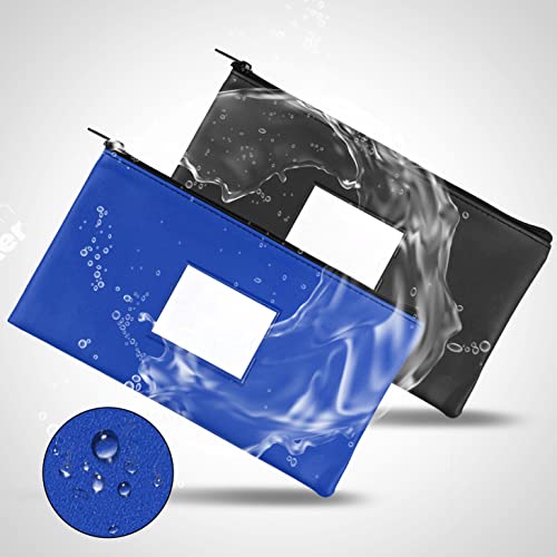 2 Pack Money Bags With Zipper, 11.2 X 6.1 Inch Bank Bags Money Pouch For Cash, Security Bank Deposit Bag Utility Coin Bag, Leatherette, Cash Bag, Utility Pouch, Check Wallet, Cosmetics (Black & Blue) #TOP3