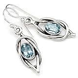 Material: 925er Sterling Silber; Edelstein: Blau Topas; Steingröße: 5 x 7 mm; Größe der Ohrringe: 10 mm x 41 mm; Farbe: Blau; Steinform: oval; Preis pro Paar Ohrringe ; Lieferung in kleinen Stoffbeutel