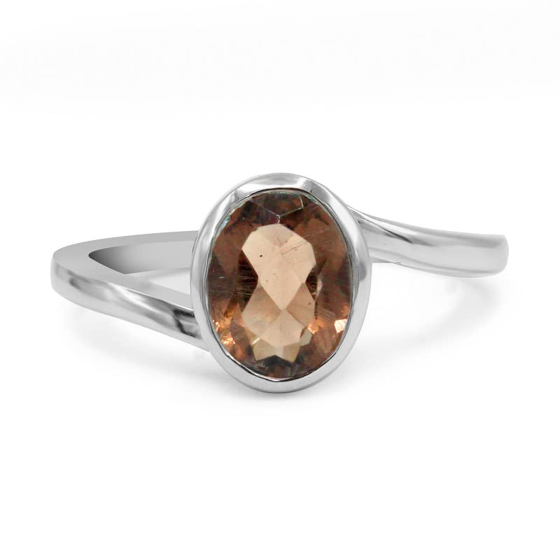 MARS CREATIONS Brown Smoky Quartz Natural Birthstone Ring for Women-925 Sterling Silver