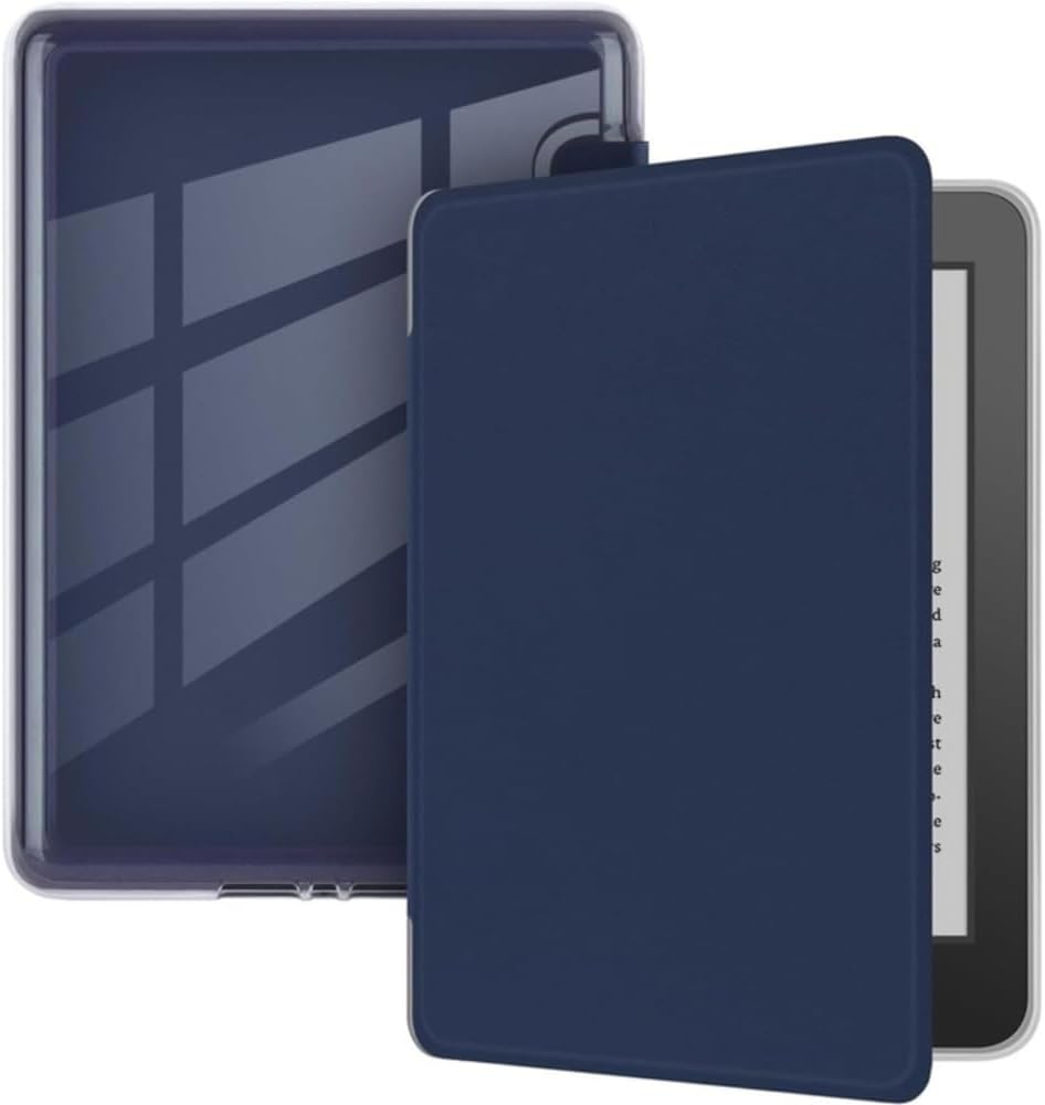Capa Para Kindle 11ª Geração 2024 e 2022 (C2V2L3 e RS23CV) – Sistema de Hibernação – Fechamento Magnético – Traseira Transparente (Azul Marinho)