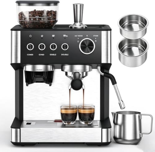 Espresso Siebträgermaschine,20 Bar Kaffeemaschine, 30 Mahlgrade,Espressomaschine Mit 2,3L Wassertank & 270g Bohnenfach,Auto-Milchaufschäumer & Selbstreinigung, Cold Brew, Intellige