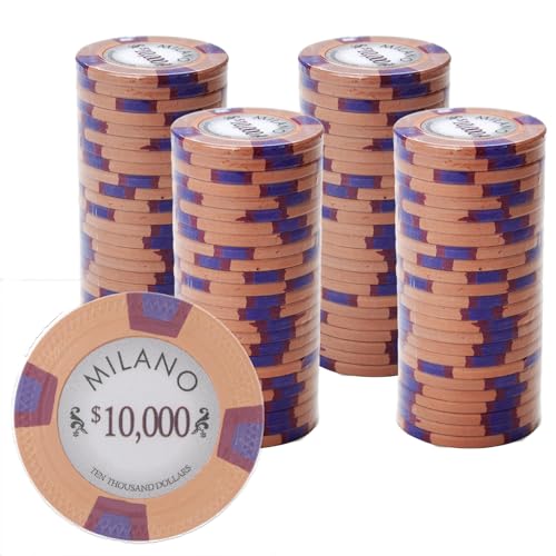 Gamers Lounge Milano 10-gram Casino Clay Poker Chips (100-pack) - Real Clay, Vintage Casino Look ($10,000 Orange)
