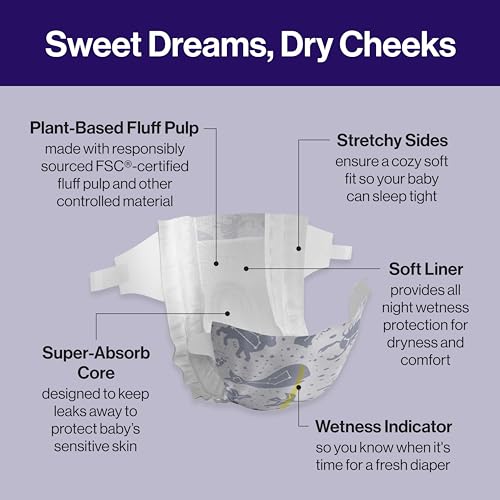 The Honest Company Comfort Dry Disposable Overnight Diapers for Sensitive Skin, Hypoallergenic, Baby Cozy Cloud and Star Signs Design Club Box Size 3 (16–28 lbs) 52 Count