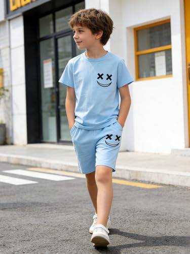 Image of Boys Clothes Size 6-12 Years Short Sleeve T-Shirt & Shorts Set Casual Spring Summer Outfits