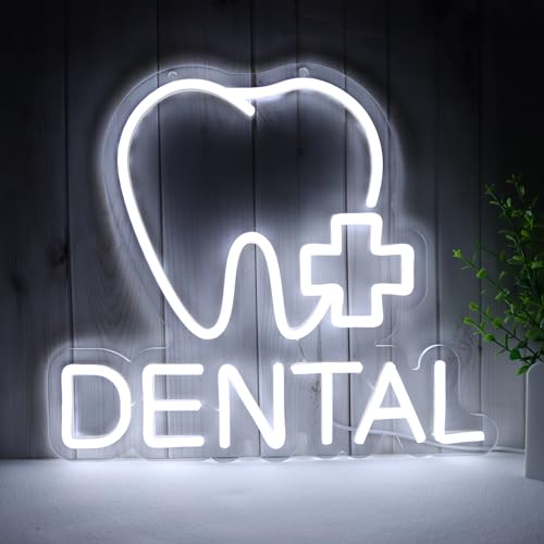 Image of Dental Neon Signs for Wall Decor Neon Lights for Bedroom Led Business Signs Suitable for Dental Clinic Christmas Gift Led Art Wall Hanging Decorative 5V Power Adapter, 12.2 * 14 Inch(White)
