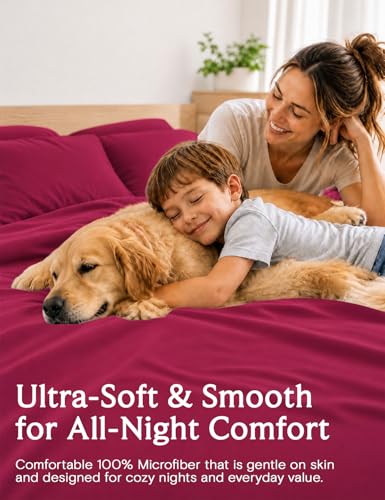 Image of LuxClub 4 PC King Sheet Set, Deep Pockets Wrinkle Free Cooling Bed Sheets Hotel Bedding for Women, Men, Includes 1 Fitted Sheet, 1 Flat Sheet and 2 Pillowcases-Burgundy