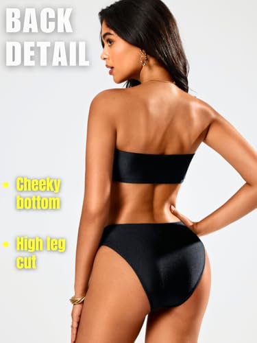 2-Piece Strapless Bikini Sets, High-Waisted Swimsuits, Tan-Through, Tube Top for Women Bandeau Bathing Suit Sexy3