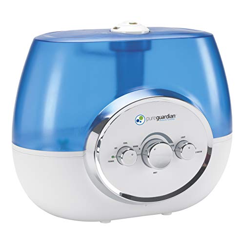 PureGuardian H1510 Ultrasonic Warm and Cool Mist Humidifier for Bedrooms, Quiet, Filter-Free, 11L Output Up to 100 Hour Run Time, 1.5 Gallon Treated Tank Reduces Mold, Pure Guardian Room Humidifier, White and Blue, 1 pack PureGuardian H1510 Ultrasonic Warm and Cool Mist Humidifier for Bedrooms, Quiet, Filter-Free, 11L Output Up to 100 Hour Run Time, 1.5 Gallon Treated Tank Reduces Mold, Pure Guardian Room Humidifier, White and Blue, 1 pack