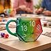 3TVol Rainbow Glass D20 Dice Mug, Transparent Glass Mug with Handle, 20-Sided Polyhedral Dice Coffee Cup for RPG Lovers, Fantasy Themed Gift for Board Game Enthusiasts, Game Night (3.54''x3.74'')