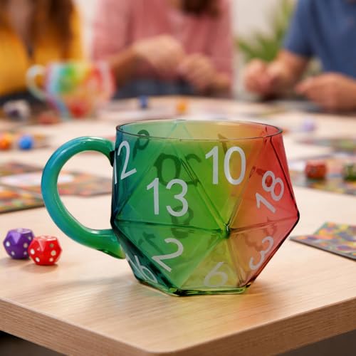 Taza de vidrio D20 arcoíris con mango, 20 caras miniatura 5