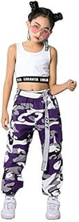 Girls Hip Hop Clothes 2 Piece Outfits Crop Tops Camouflage Jogger Pants Set Jazz Street Dancewear (10-12, Purple)