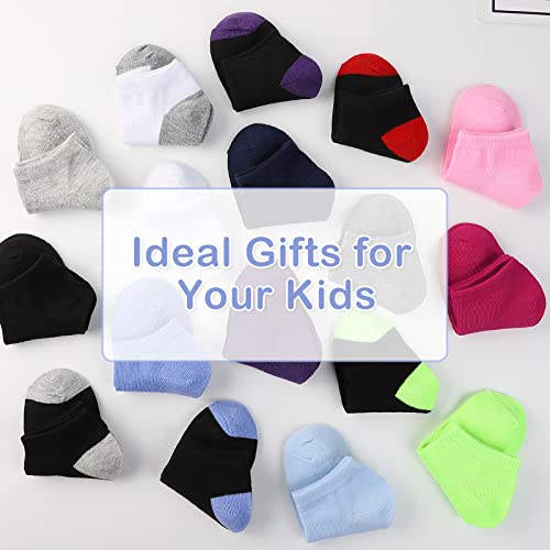 Kereda 20 Pairs Kids Ankle Socks Girls Boys Low Cut Half Cushion Athletic Socks 9-12Y (Black,White,Grey) #TOP4