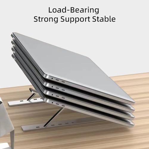 Image of AAVATAR Adjustable Laptop Stand, Portable Aluminium Laptop Holder Riser for Desk, 7-Level Foldable Compatible with MacBook, Dell, HP, Lenovo, ASUS, Acer, Tablets 10-15.6 inch - Silver