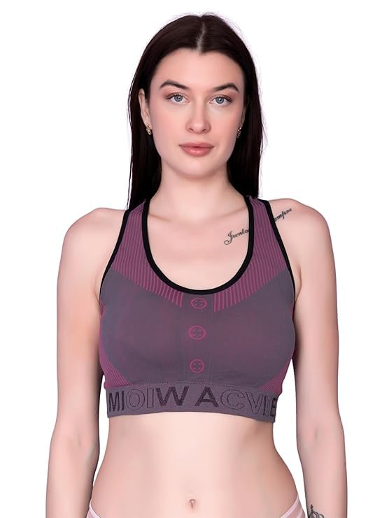 Dark Pink Women's Spandex Lightly Padded Non-Wired Sports Bra Extra Soft Padded Bra for Workout Yoga Running Camisole Crop Tops Free Size-picture-20