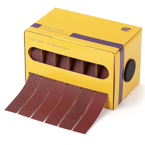 Bates- Emery Cloth Roll, 1" x 26 FT, 6 Grits, 80/150/240/320/400/600 Grit, Abrasive Sandpaper Roll of Sandpaper Set with Dispenser, Emery Cloth for Metal, Wood, Polishing