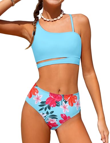 Image of Queenstyle Girls Swimsuits Bikini Set Kids Cutout Bathing Suit Bikini Top Two Piece Girls' Swimwear