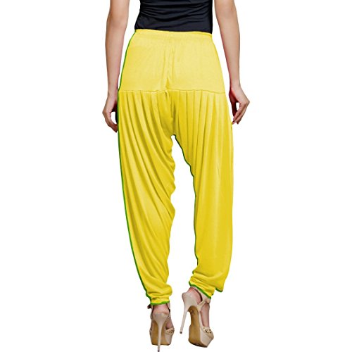 Women's Cotton Spandex Patiala Pants – Stretchable Ethnic Bottom Wear with Pleats for Casual & Traditional Outfits (Yellow)2