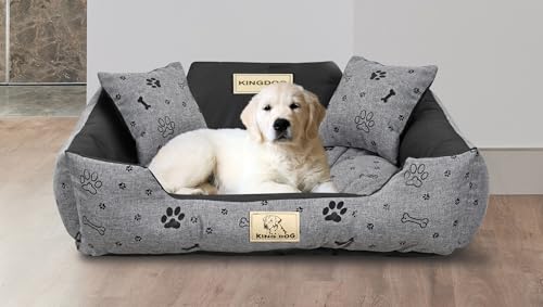 KING DOG Hundebett 75x65 cm personalisiert wasserdicht mit schwarzem Knochendetail