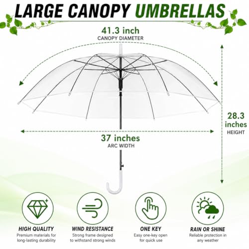 Image of Transparent Clear Umbrella for Rain & Wind - Large Waterproof Windproof Stick with J Handle for Men & Women, Stylish Rain Protection for Travel, Outdoor Events & Daily Use (Pack of 1)