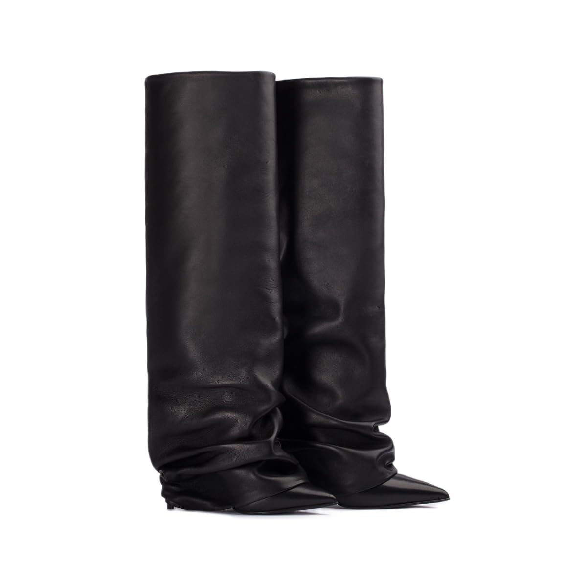 XEYANFYS Knee High boots for Women,Slouchy Leather Boots Pointed Toe Stilettos High Heel Boots Fashion Trendy Pull On White Black Fall Boots Party